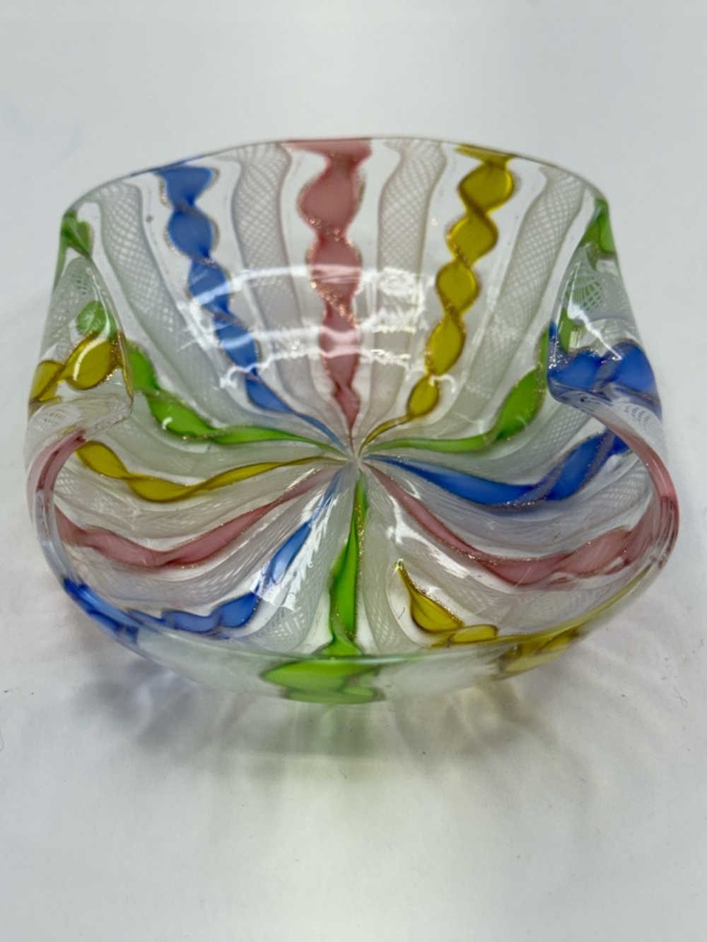 Murano Latticino Ribbon glass candy trinket dish